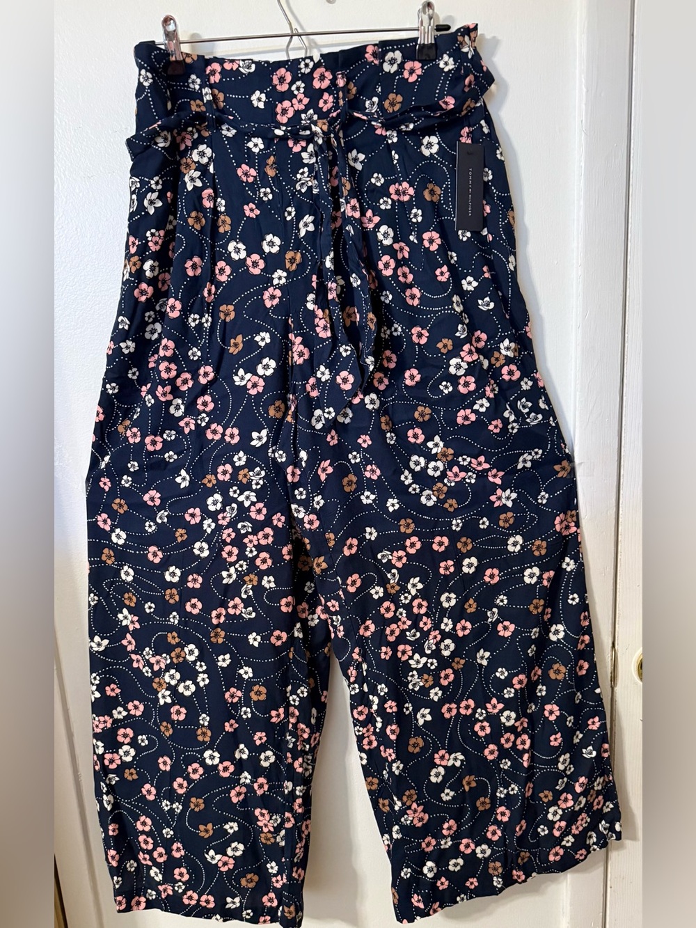 Tommy Hilfiger Navy Floral Pants with Pink & White Blooms